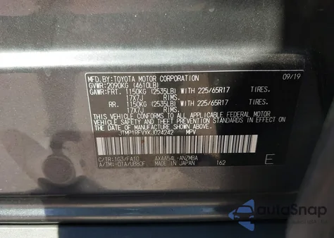 2019 Toyota Rav4 Xle from USA, damaged, VIN JTMP1RFVXKJ024242